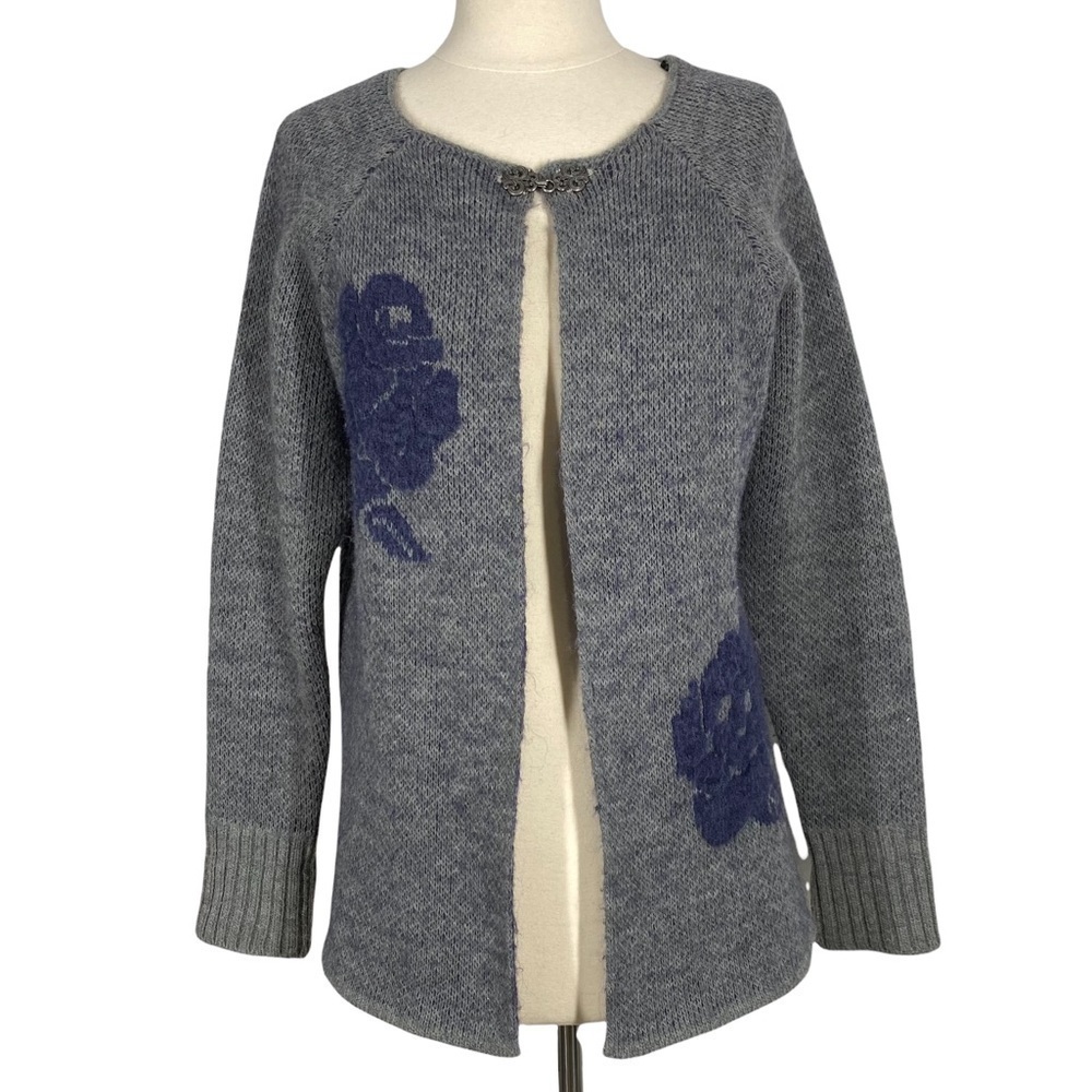 COCOGIO Gray Floral Wool Blend Sweater Large Made in Italy Knit